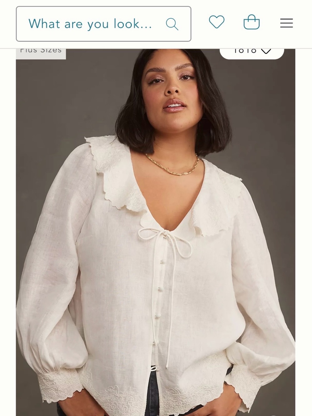 Anthropologie Cream Ruffle-Collar Button-Front Blouse
